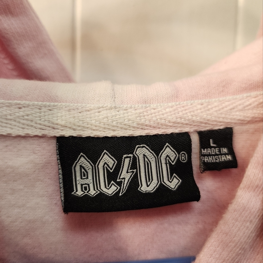 AC/DC pink, greennand blue tie dye cropped pullover hoodie. Size L - Picture 4 of 5